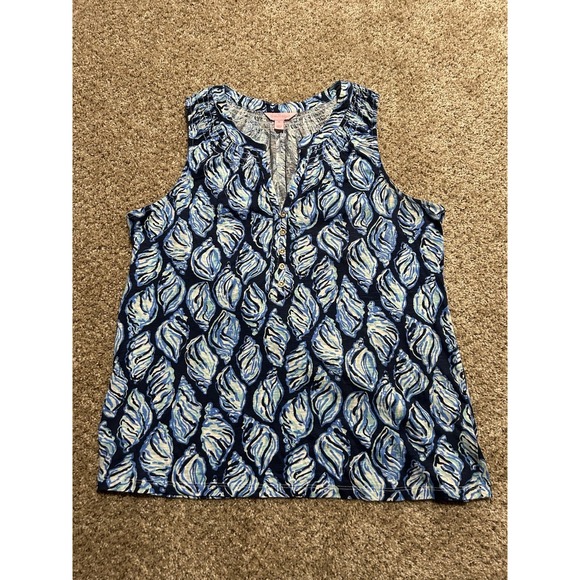 Lilly Pulitzer Tops - Lilly Pulitzer Essie Dive In Tank Top Womens Small Blue Black All Over Print